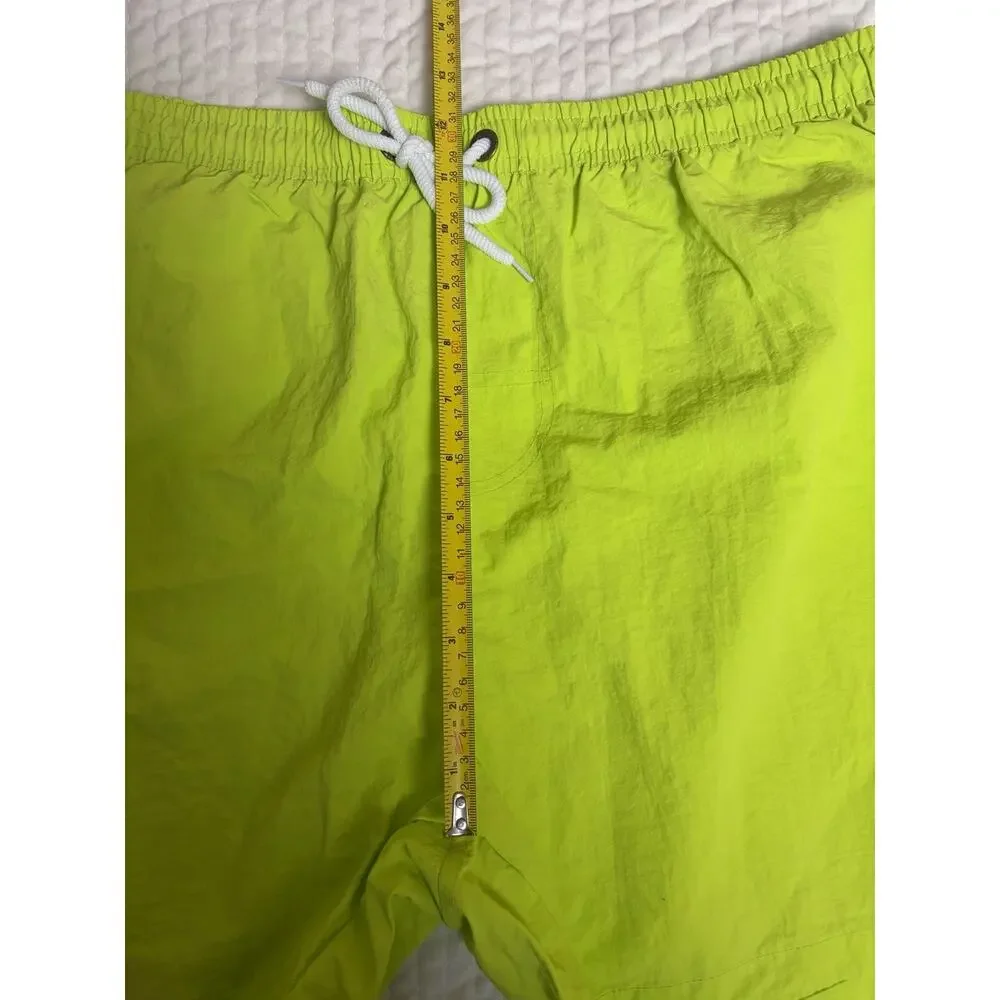 Men’s XL Neon Lime Green Swim Trunks Mesh Lined Drawstring Pockets
